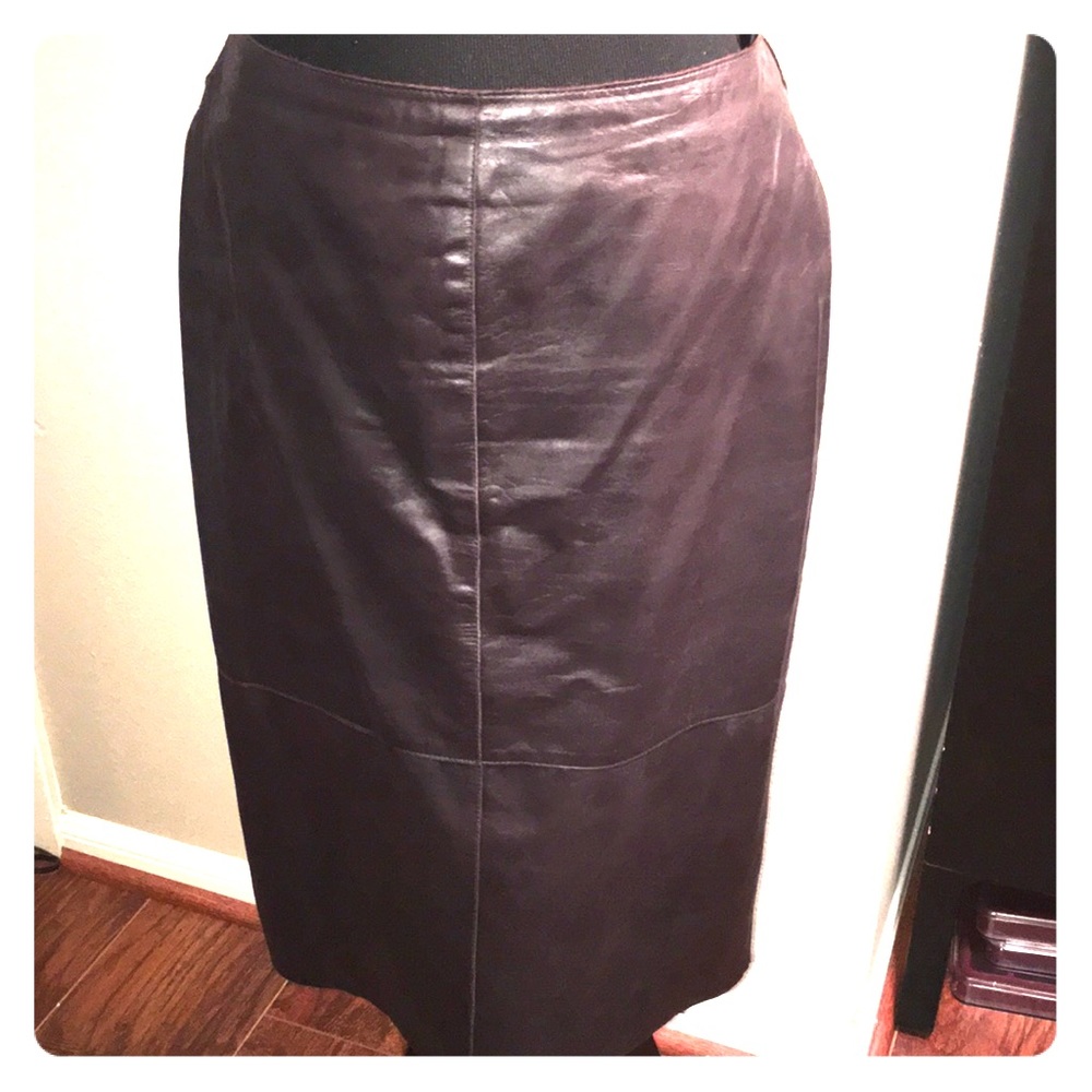 Kenneth Cole very dark brown leather skirt